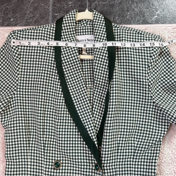 Vintage Green Cream Gingham Blazer Dress Double Breasted Size 10/12 Fall Office - Picture 12 of 12